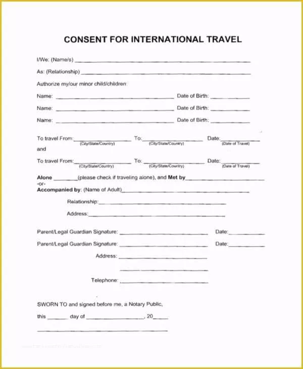 Free Child Travel Consent form Template Of Sample Travel Consent forms 10 Free Documents In Pdf Doc