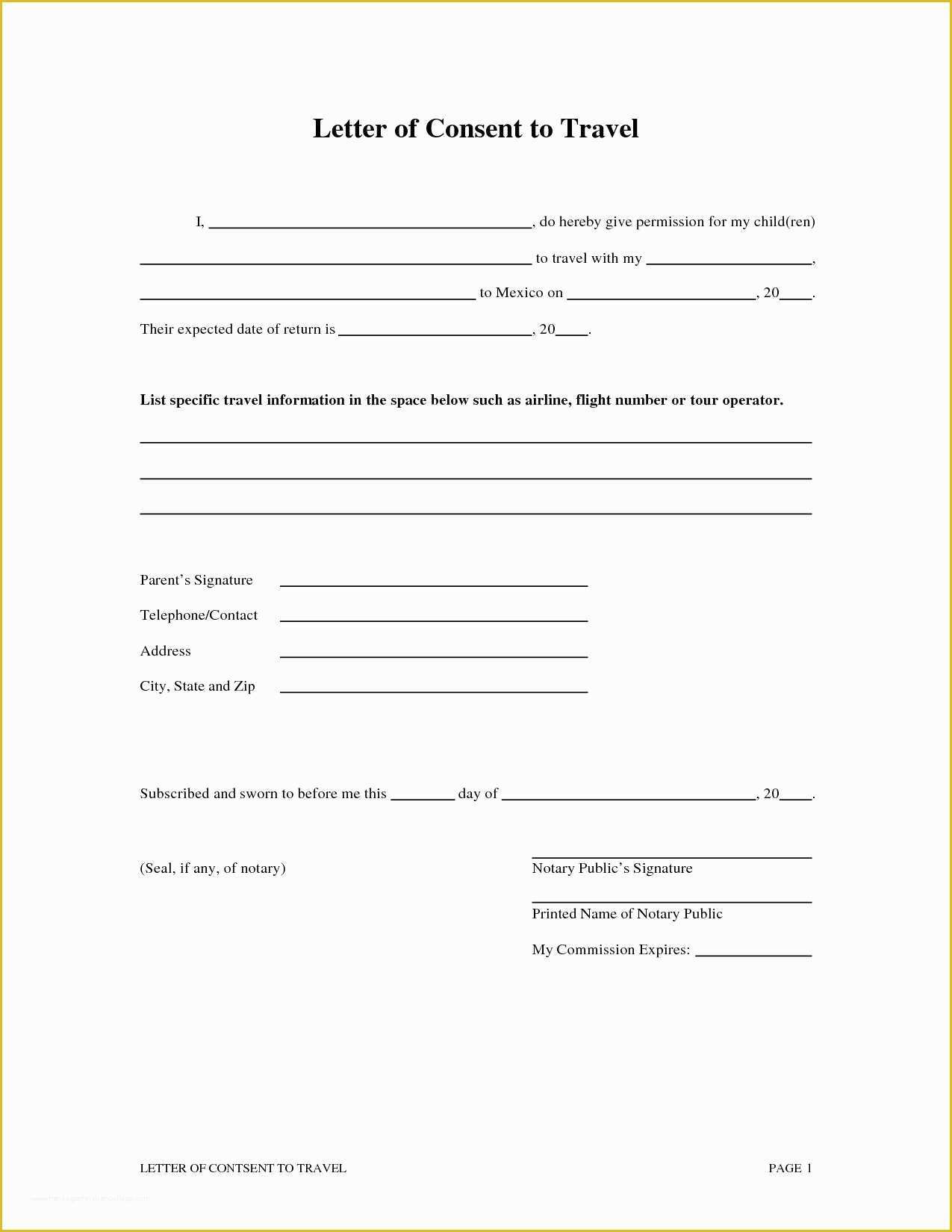 Free Child Travel Consent form Template Of Travel Consent Letter Template Samples