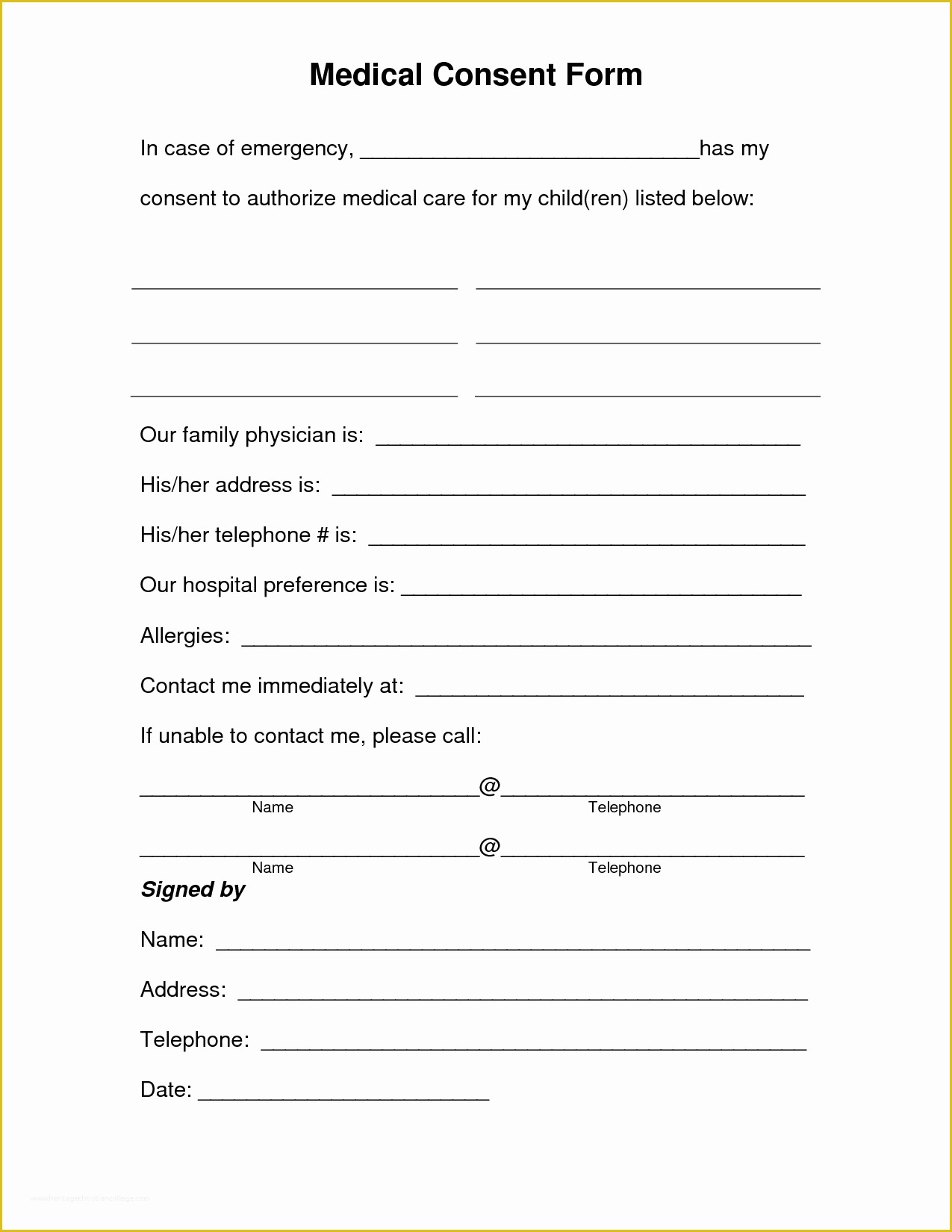 Free Child Travel Consent form Template Pdf Of Free Printable Medical Consent form