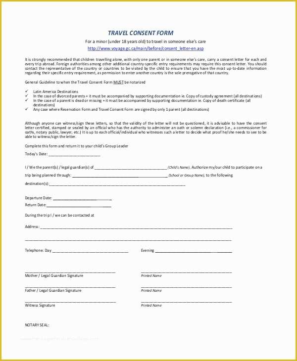 Free Child Travel Consent form Template Pdf Of Sample Travel Consent forms 10 Free Documents In Pdf Doc