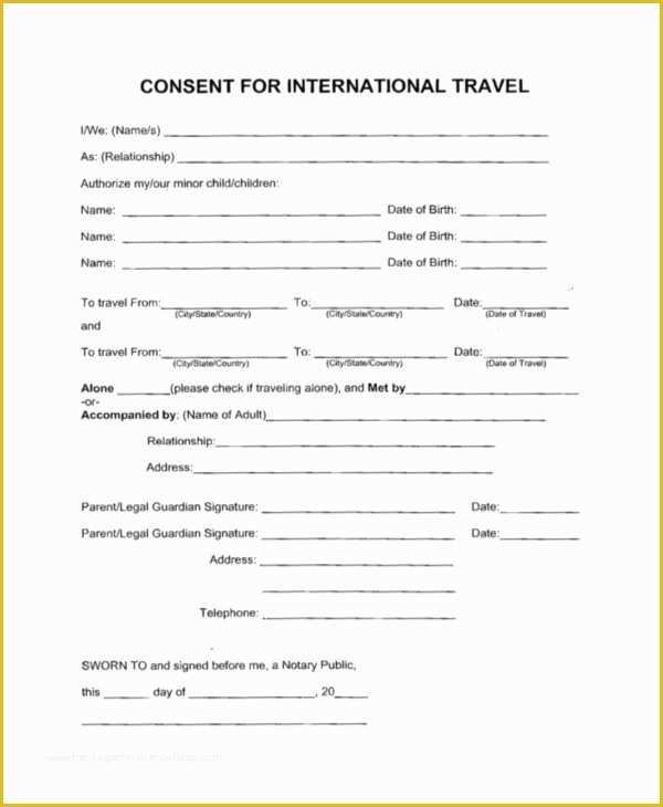 Free Child Travel Consent form Template Pdf Of Sample Travel Consent forms 10 Free Documents In Pdf Doc