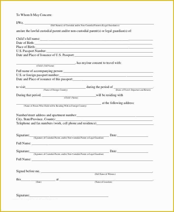 Free Child Travel Consent form Template Pdf Of Sample Travel Consent forms 10 Free Documents In Pdf Doc