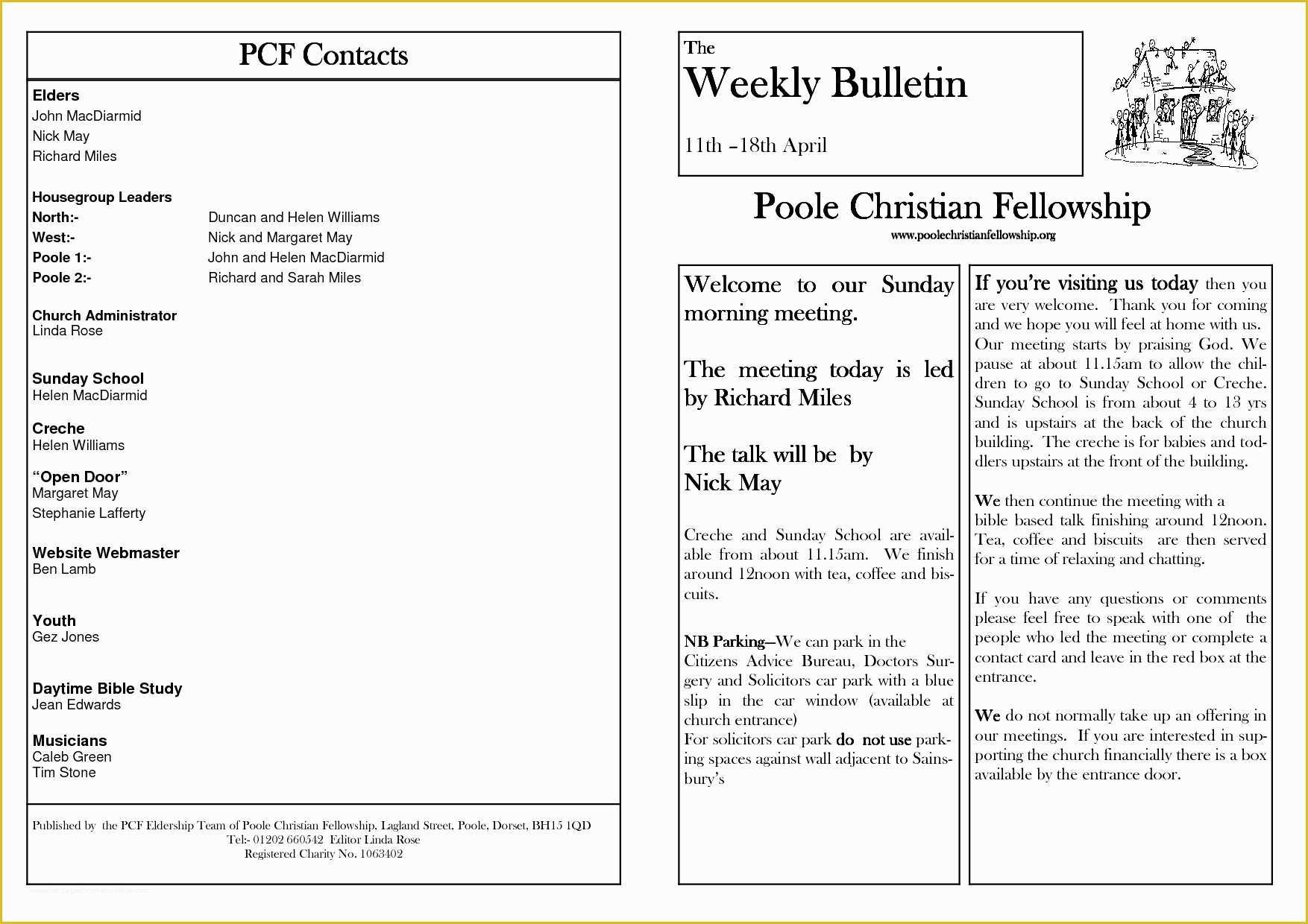 Free Children's Church Bulletin Templates Of Church Bulletin Template Free Templates Resume