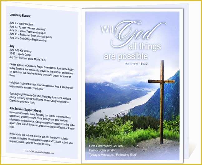 Free Children's Church Bulletin Templates Of Church Bulletin Templates Mountain with God All Things