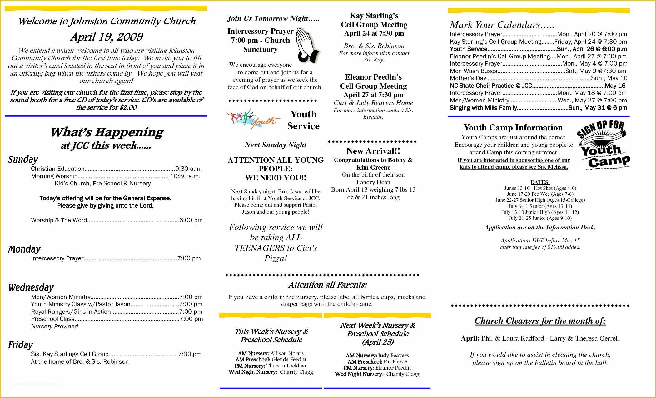 Free Children&amp;#039;s Church Bulletin Templates Of Church Bulletin Templates