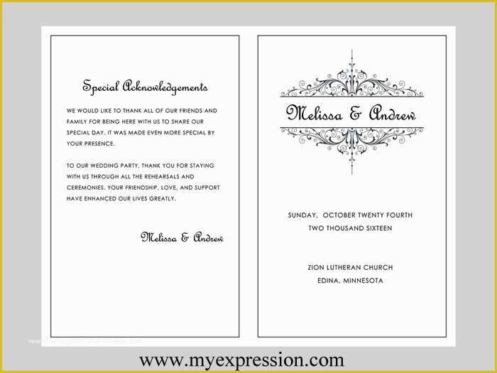 Free Children's Church Bulletin Templates Of Wedding Program Template Vintage Filigree Instant Download