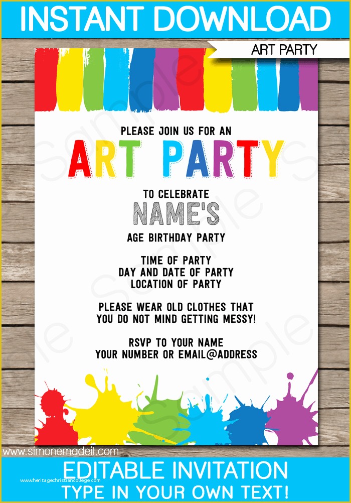 Free Childrens Party Invites Templates Of Art Party Invitations Template In 2019 Art Party