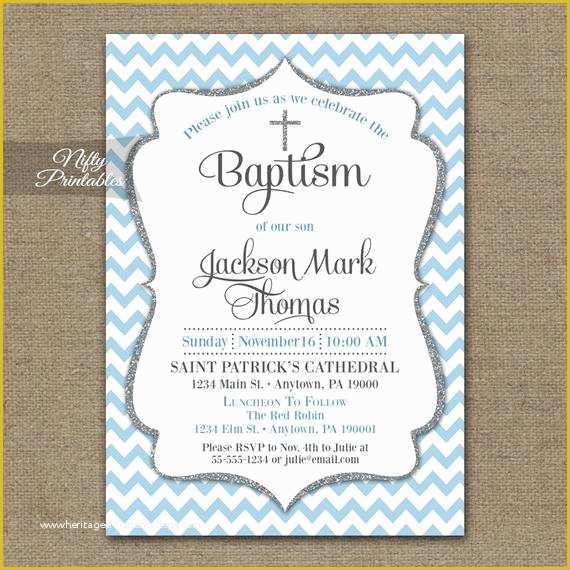 Free Christening Invitation Template for Baby Boy Of Blue Baptism Invitations Printable Baby Blue Chevron Baptism