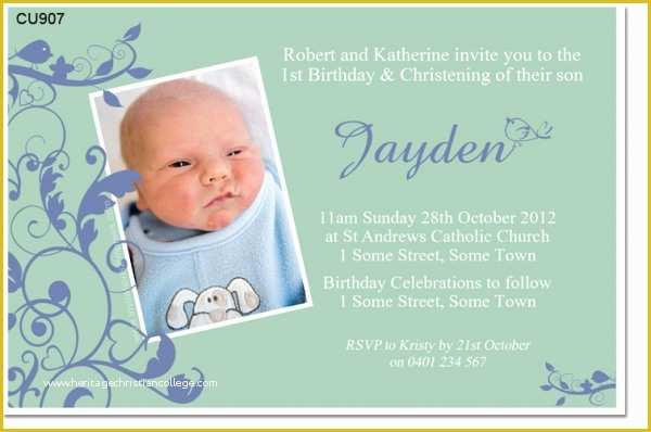 Free Christening Invitation Template for Baby Boy Of Cu907 Little Bird Boys Birthday and Christening