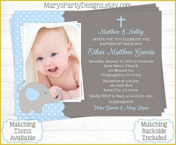 Free Christening Invitation Template for Baby Boy Of Elephant Baptism Invitation Christening Baptismal Boy First