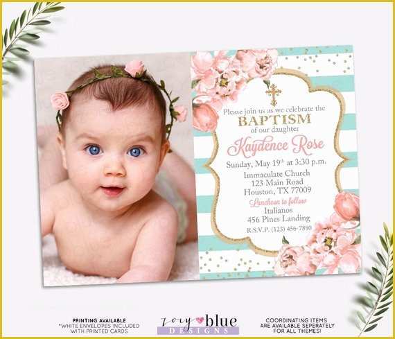 Free Christening Invitation Template for Baby Boy Of Girl Baptism Invitation Blush Pink and Turquoise Baptism