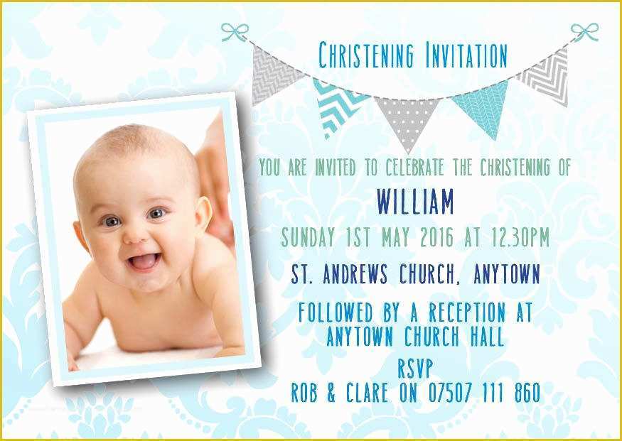 Free Christening Invitation Template for Baby Boy Of Personalised Bunting Christening Invitations Boy