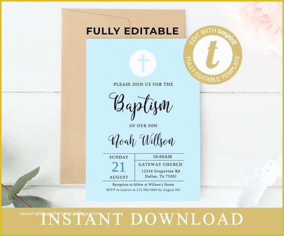 Free Christening Invitation Template for Baby Boy Of Printable Baptism Invitation Template Baby Boy Baptism