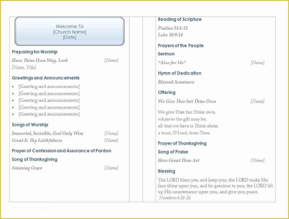 Free Church Bulletin Templates Of Church Program Template