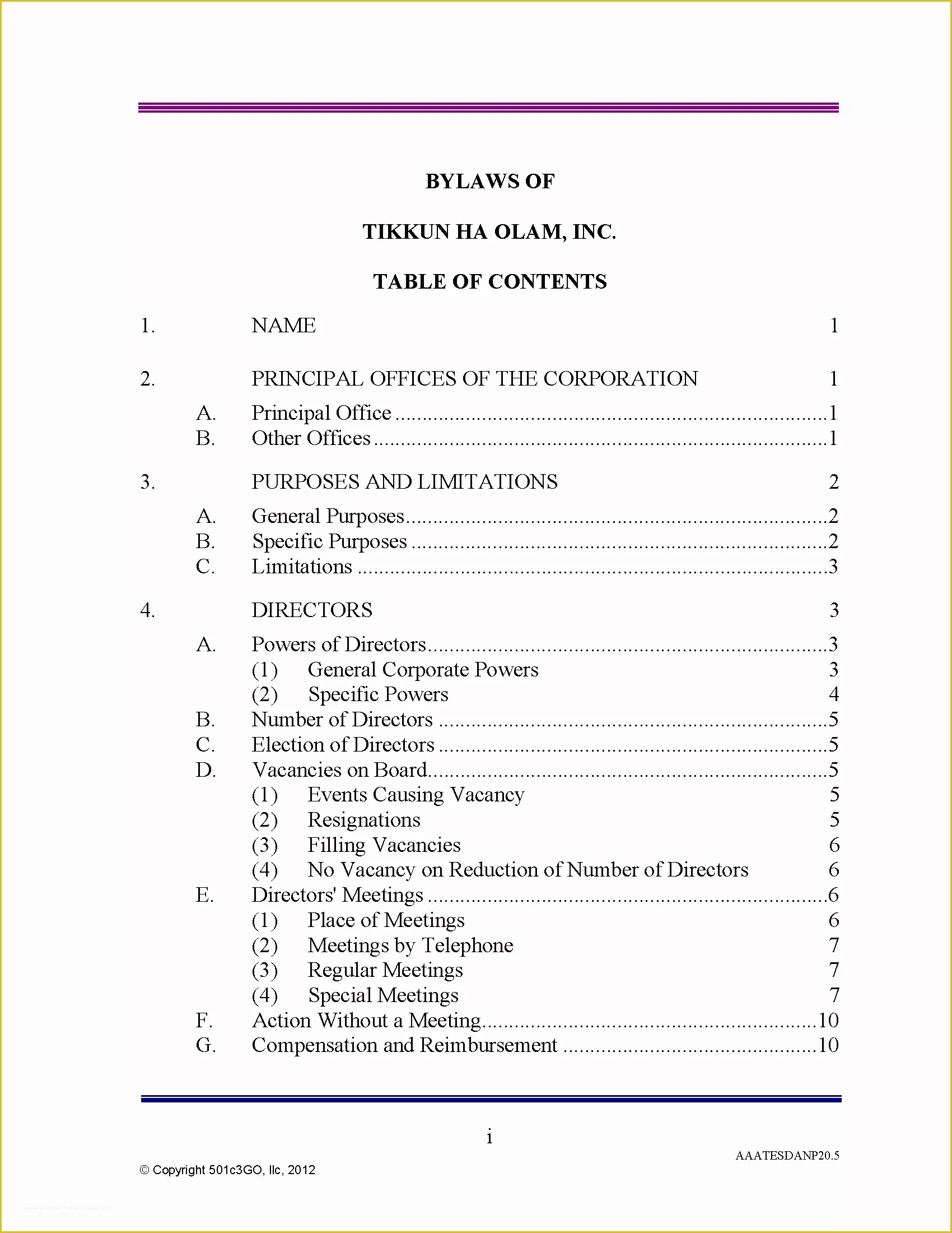 Free Church bylaws Template Of 501c3go bylaws Table Of Contents 501c3go