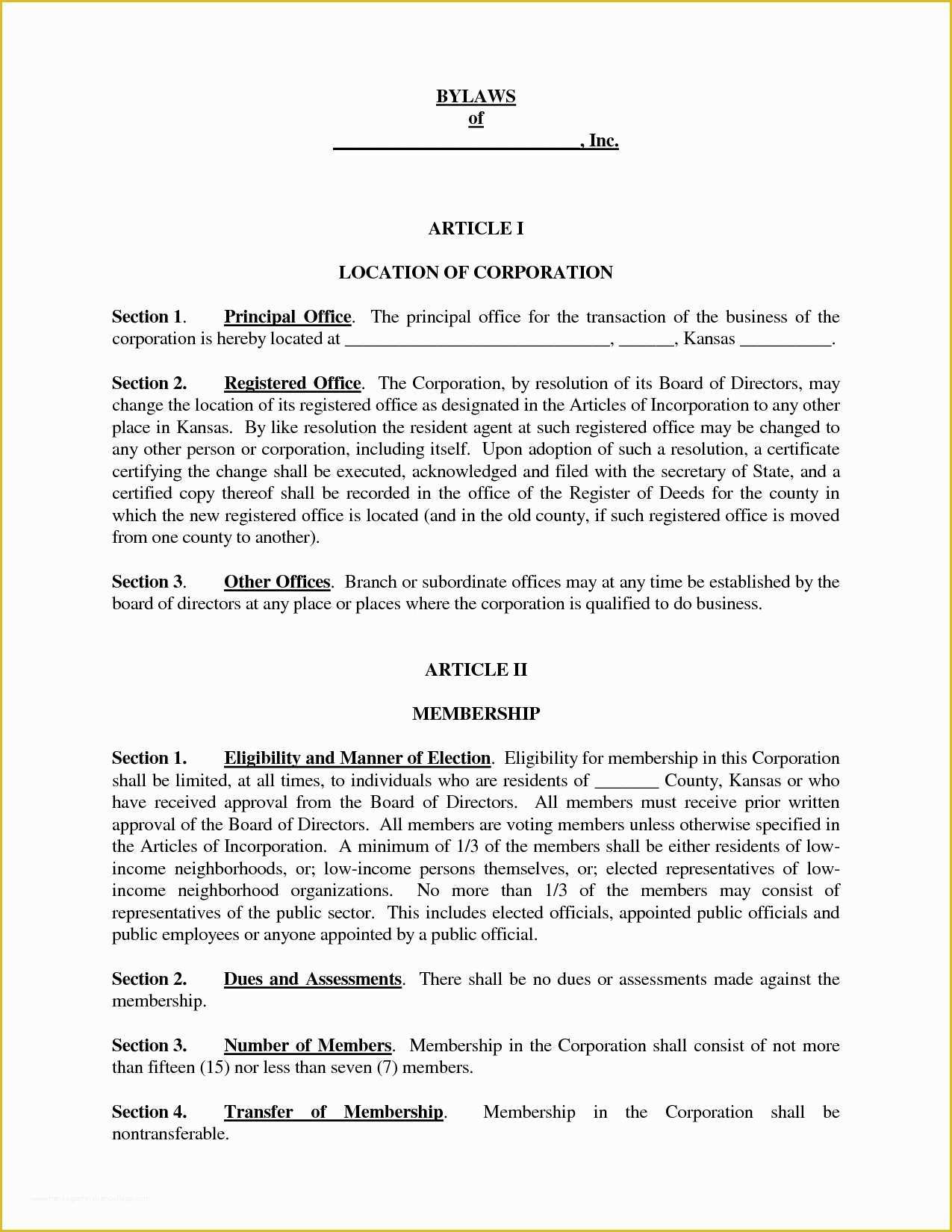 Free Church Bylaws Template