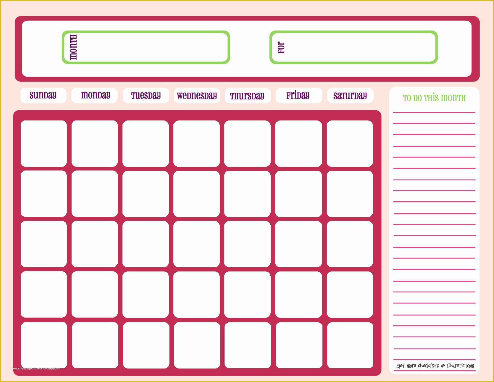 Free Church Calendar Templates Of Blank Month Calendar Pinks Free Printable S