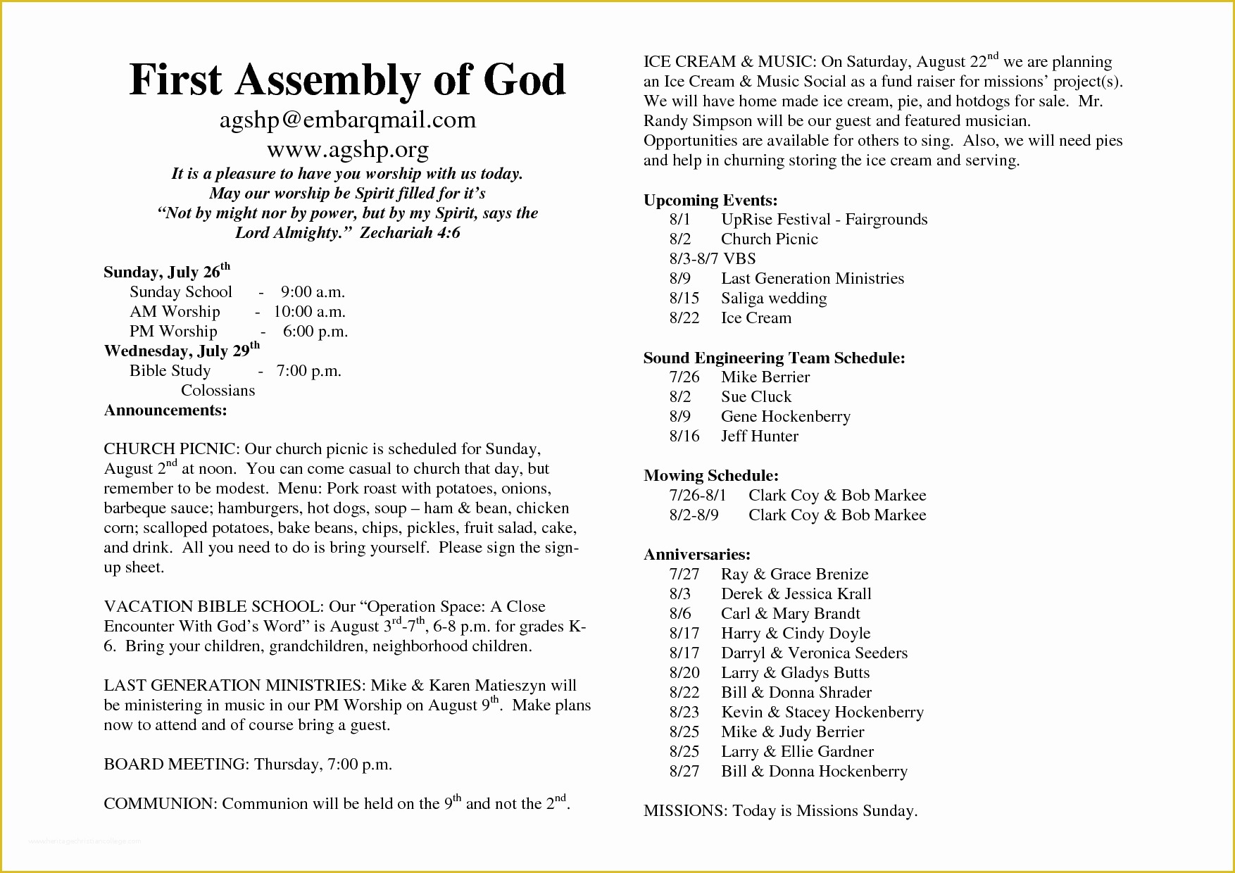 church bulletin templates for pages