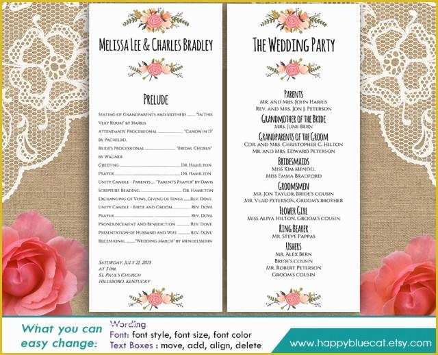 Free Church Program Template Microsoft Word Of Diy Printable Program Wedding Template Instant Download