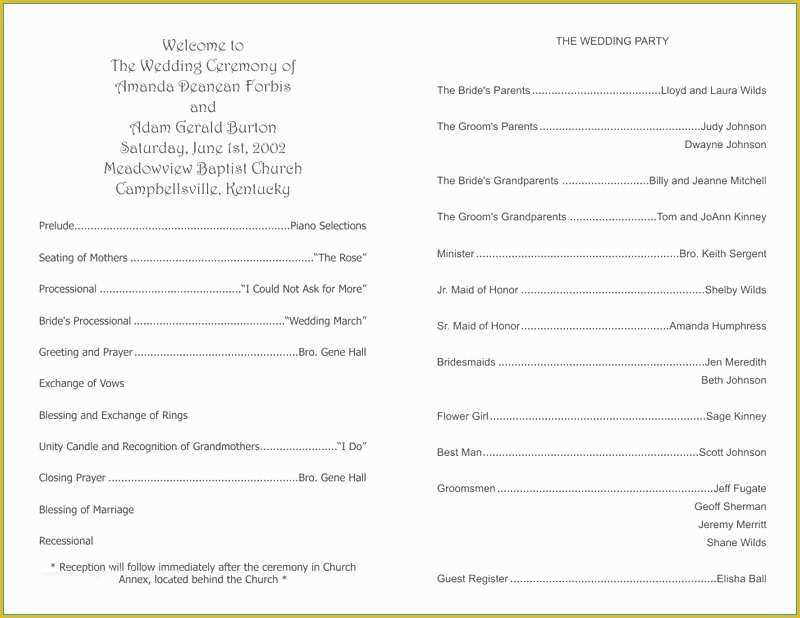 Free Church Program Template Microsoft Word Of Microsoft Wedding 