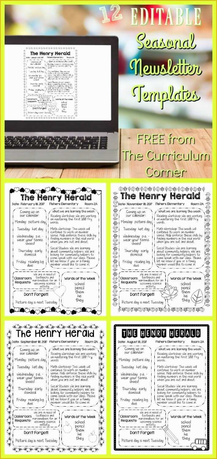 Free Classroom Newsletter Templates Of Editable Seasonal Newsletter Templates the Curriculum