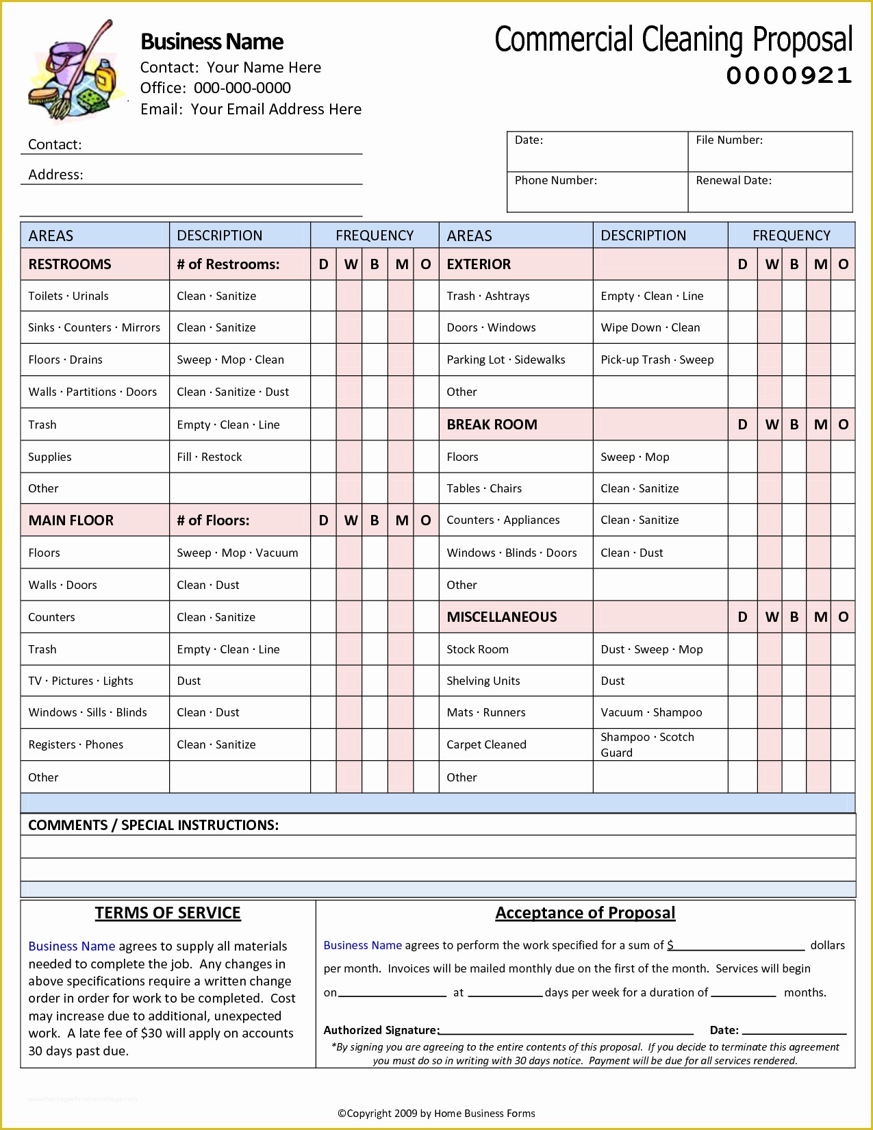 Printable Cleaning Bid Template