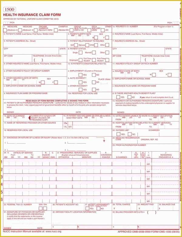 Free Cms 1500 Claim form Template Of Cms 1500 form Printable