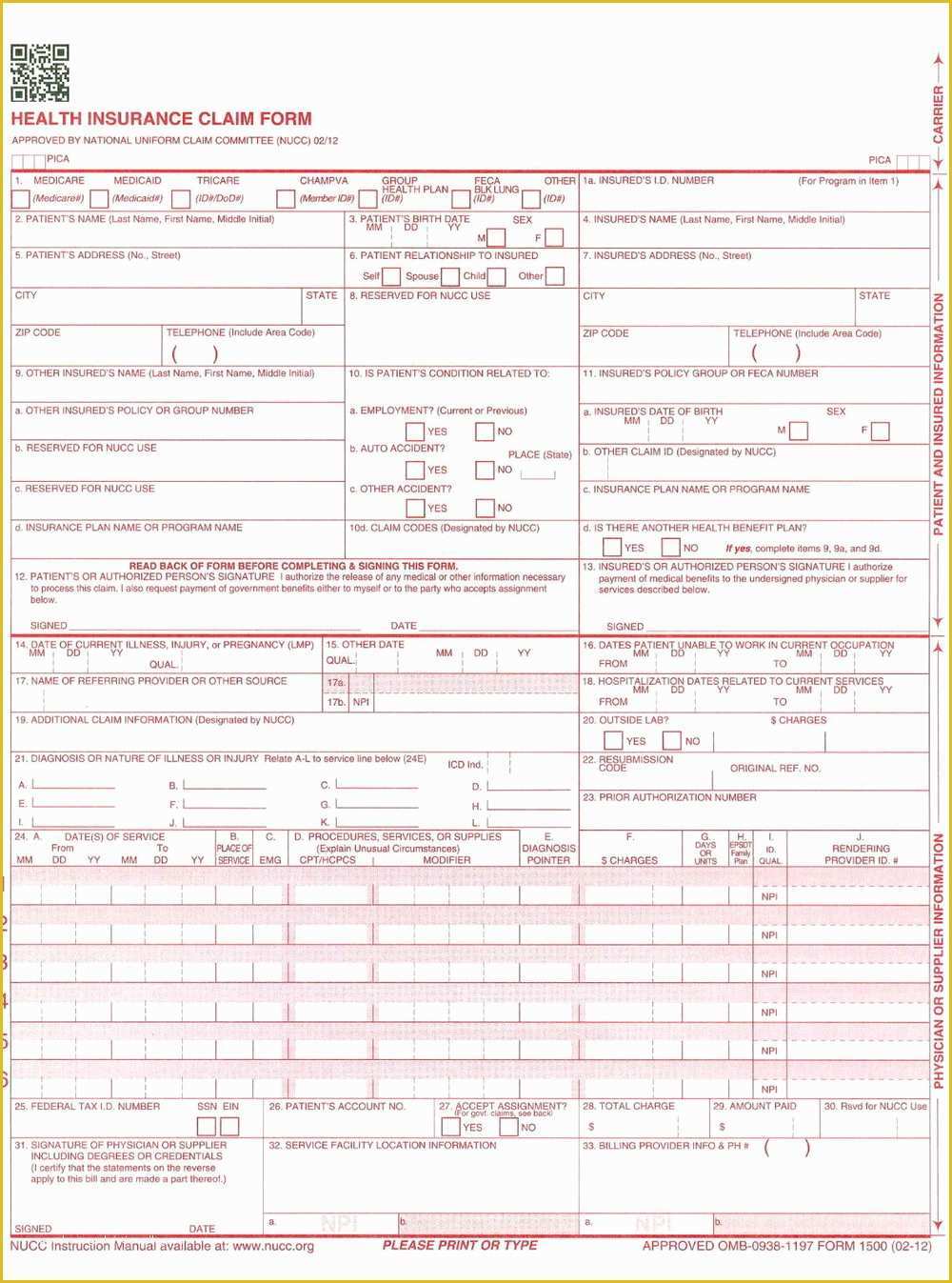 Free Cms 1500 Claim form Template Of Cms 1500 forms Free forms 4810