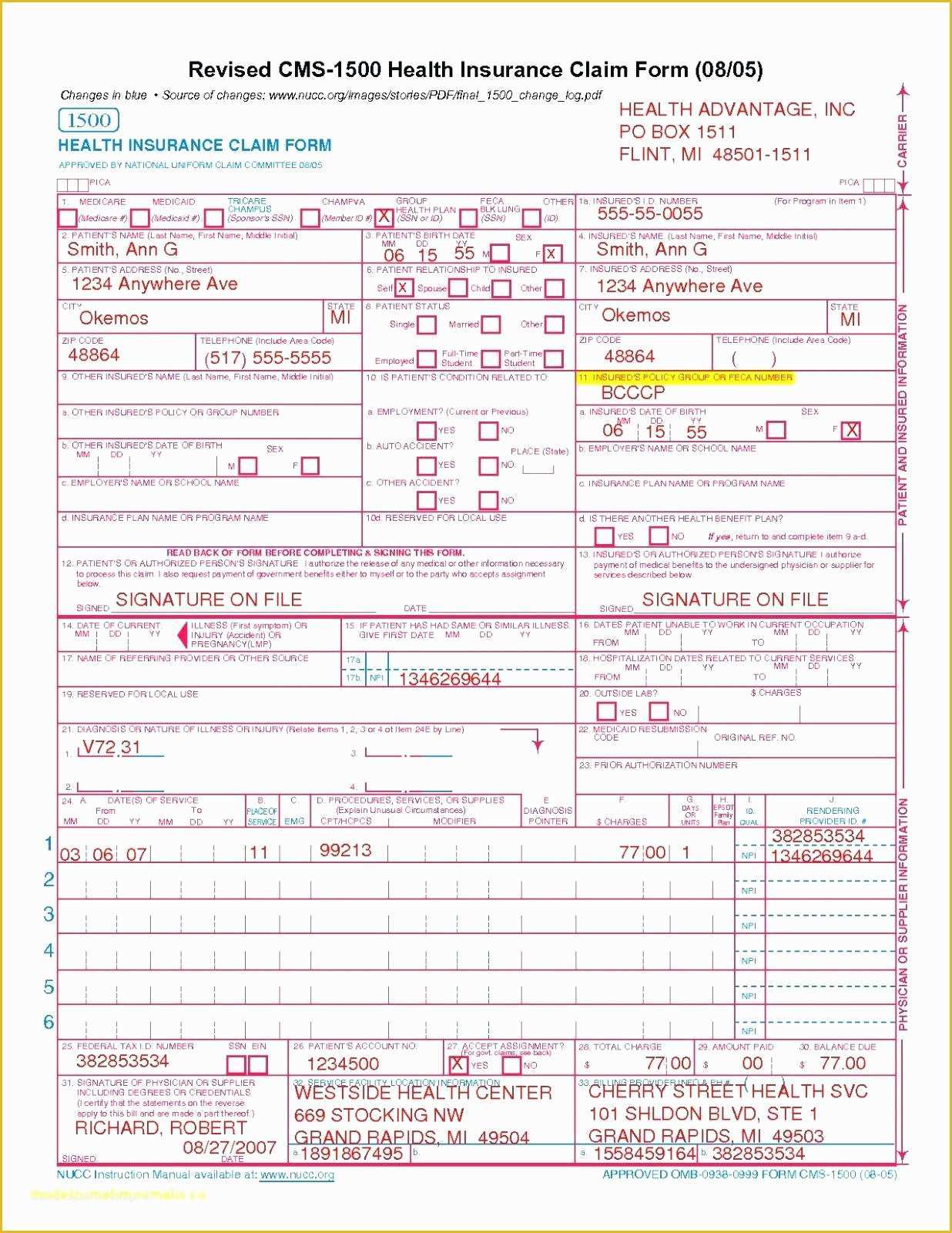 Free Cms 1500 Claim form Template Of form 1500 – Campuscareer