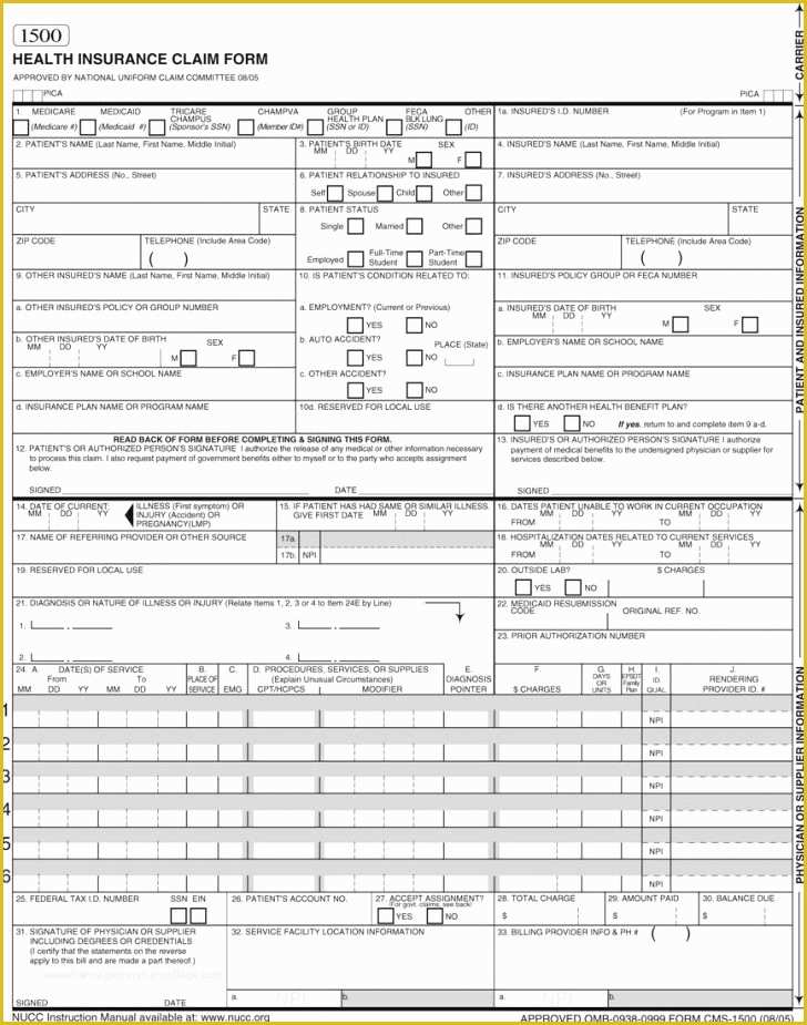 Free Cms 1500 Claim form Template Of Free Cms 1500 Claim form Template Inspirational Design