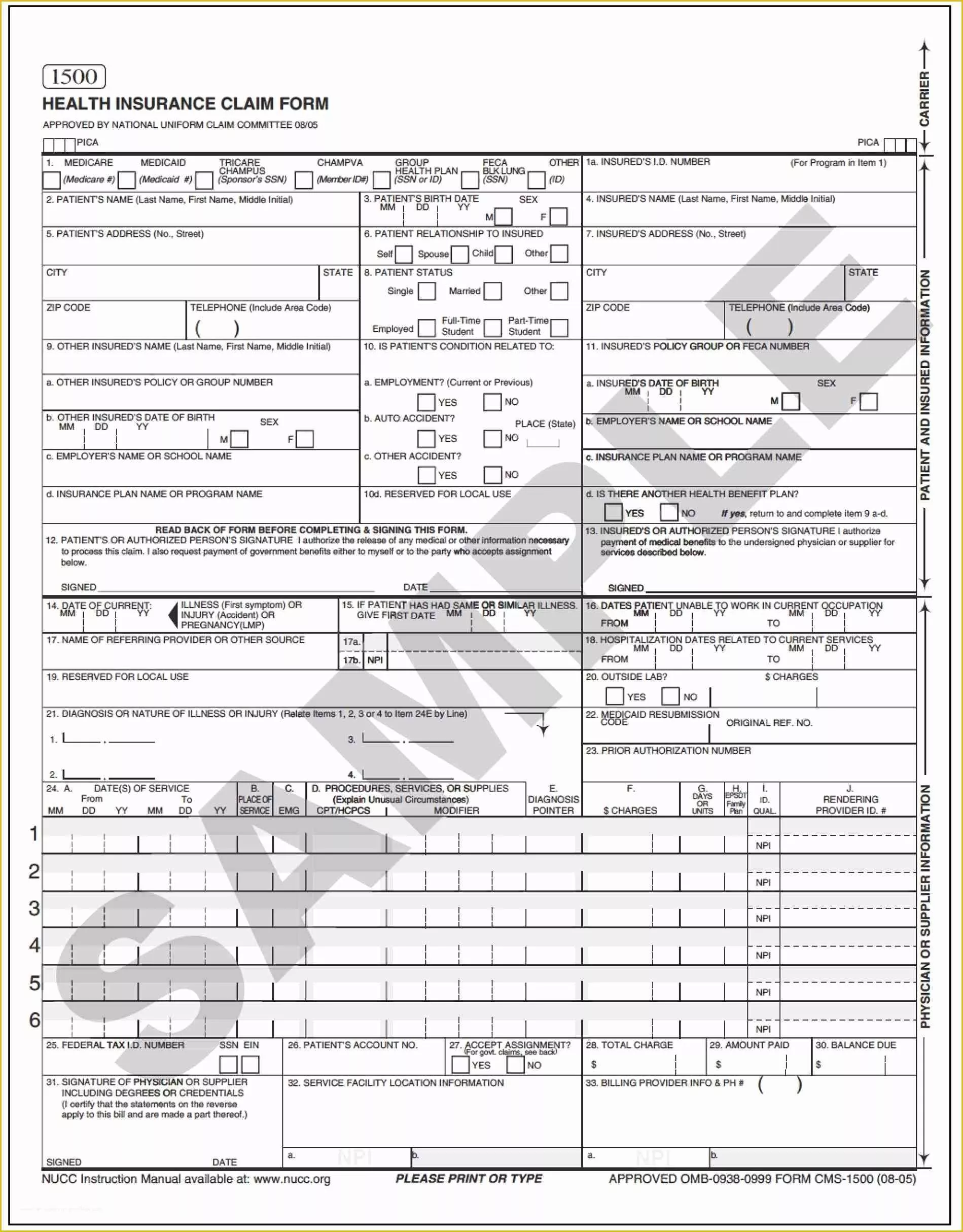 38 Free Cms 1500 Claim form Template