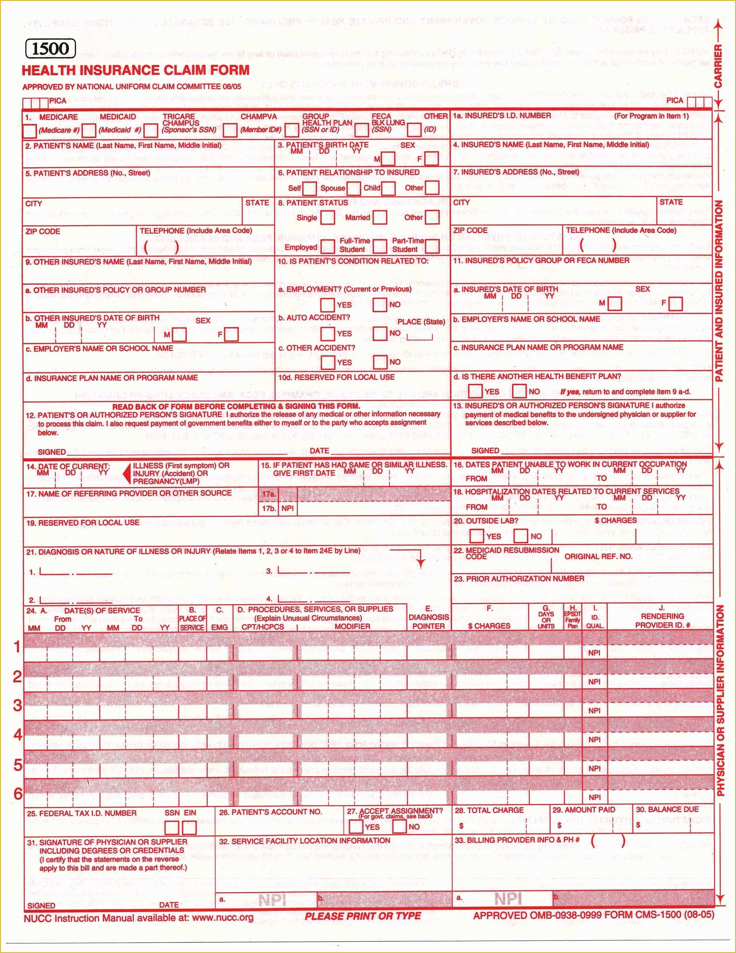 Free Cms 1500 Claim form Template Of Printable I90 form Printable Pages