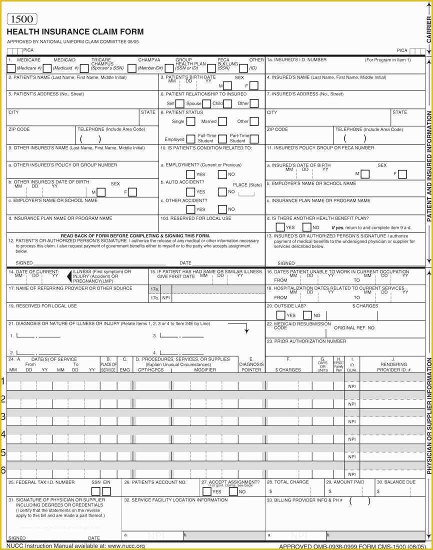 Free Cms 1500 Claim form Template Of Unique Cms 1500 Template Free