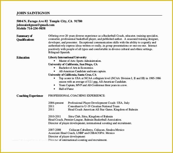 Free Coaching Resume Templates Of 10 Coach Resume Templates Pdf Doc