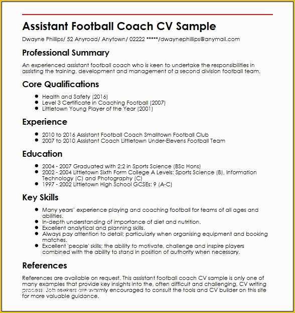 Free Coaching Resume Templates Of assistant Football Coach Cv Sample