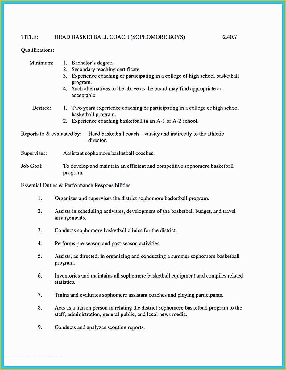 Free Coaching Resume Templates Of Captivating Thing for Perfect and Acceptable Basketball