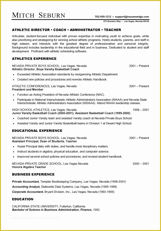Free Coaching Resume Templates Of Coach athletic Director Resume Examples