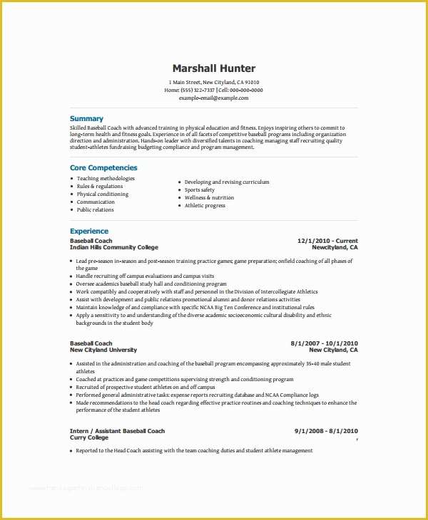 Free Coaching Resume Templates Of Coach Resume Template 6 Free Word Pdf Document