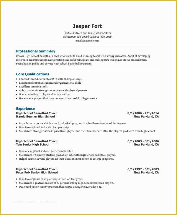 Free Coaching Resume Templates Of Coach Resume Template 6 Free Word Pdf Document