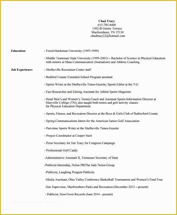 Free Coaching Resume Templates Of Coach Resume Template 6 Free Word Pdf Document