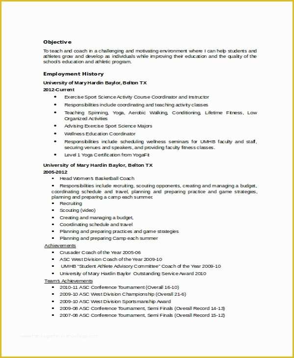 Free Coaching Resume Templates Of Coach Resume Template 6 Free Word Pdf Document
