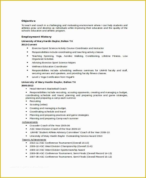 Free Coaching Resume Templates Of Coach Resume Template 6 Free Word Pdf 