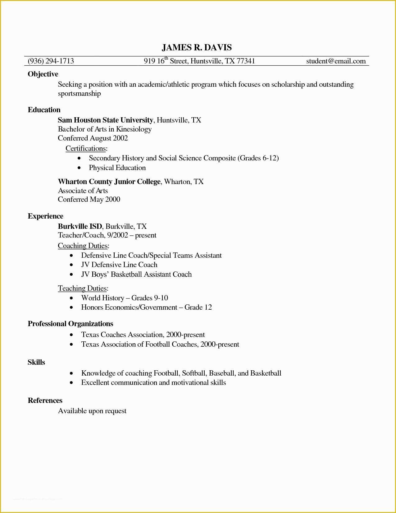 Free Coaching Resume Templates Of College Baseball Coach Resume Template Templates