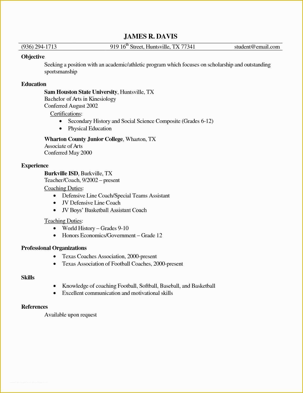 Free Coaching Resume Templates Of College Baseball Coach Resume Template Templates