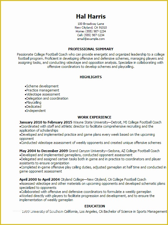 Free Coaching Resume Templates Of College Football Coach Resume Template — Best Design