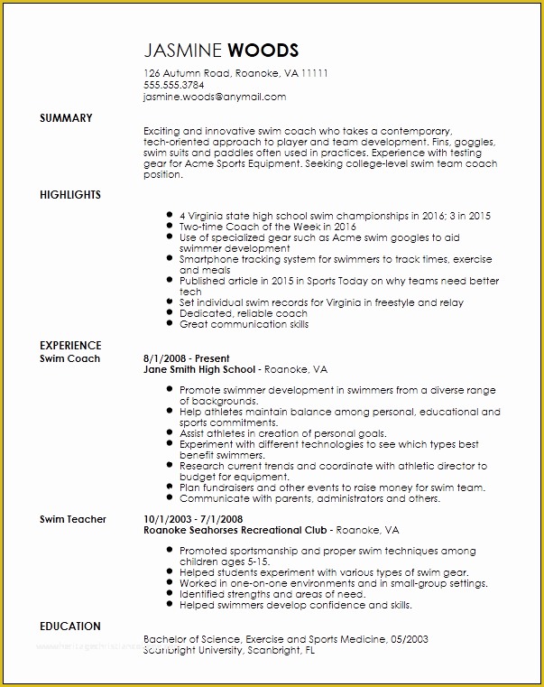 Free Coaching Resume Templates Of Free Contemporary Sports Coach Resume Template