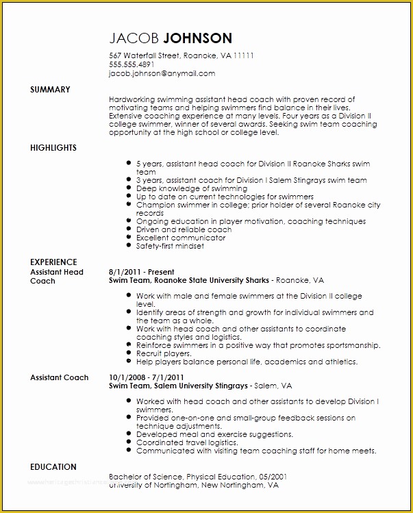 Free Coaching Resume Templates Of Free Professional Sports Coach Resume Template