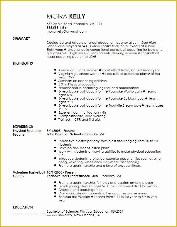 Free Coaching Resume Templates Of Free Traditional Sports Coach Resume Template