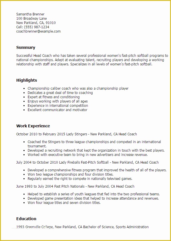 Free Coaching Resume Templates Of Professional Head Coach Templates to Showcase Your Talent