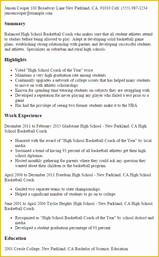 Free Coaching Resume Templates Of Professional High School Basketball Coach Templates to
